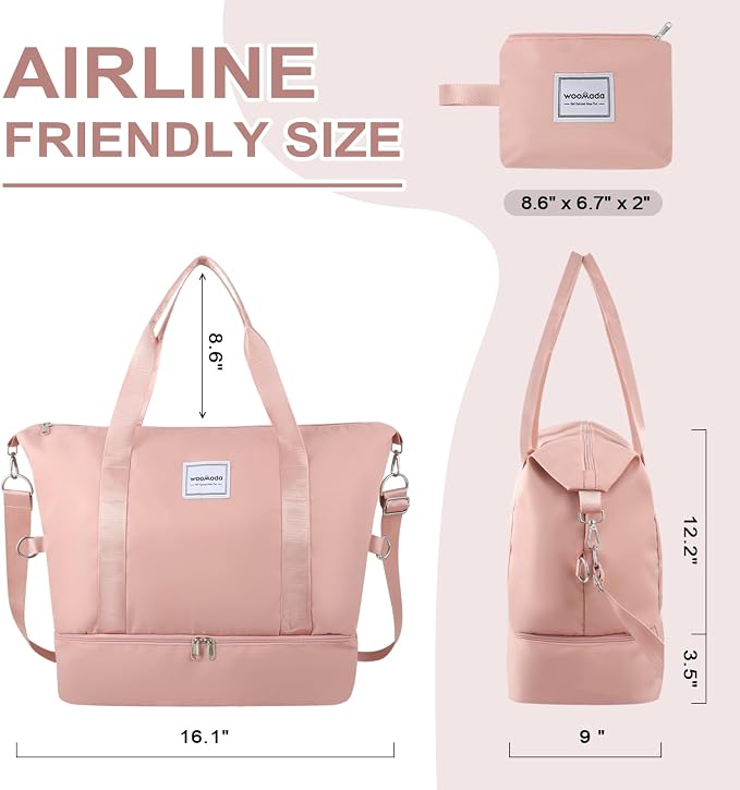 WOOMADA Weekender Bag for Women, Travel Duffel Bags with Shoe Compartment & Wet Pocket, Personal Item Bag for Airlines - Image 2