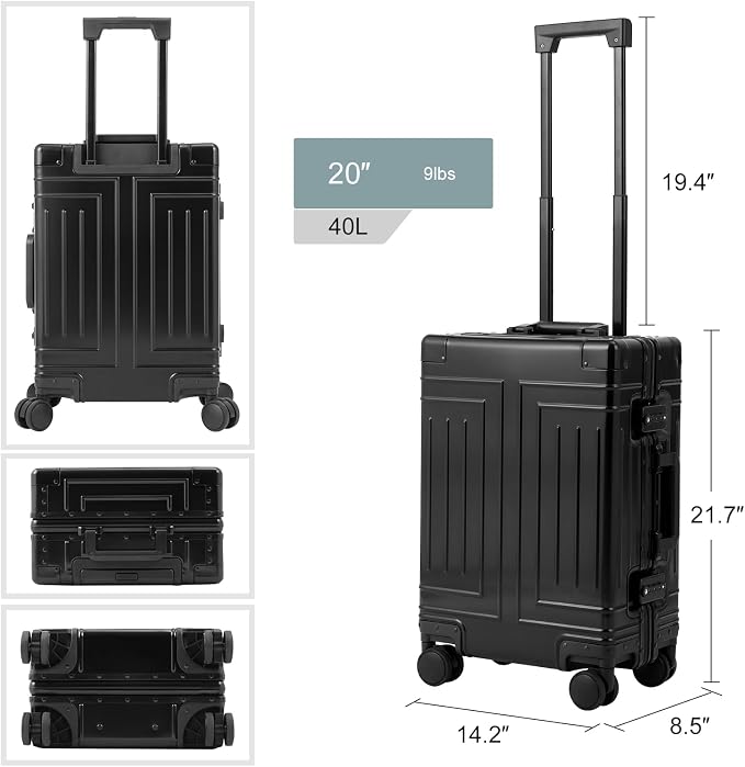 All Aluminum Carry On Luggage，Cut from Whole Aluminum Sheet，22x14x9 Airline Approved ，（3rd Generation，Premium Metal zipperless suitcase ） (black, 20inch) - Image 7
