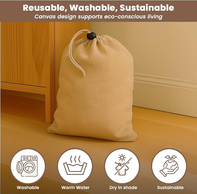LFH Cotton Rich Shoe Storage Bags with Drawstring, Dustproof Breathable Reusable Organizer, Perfect For Travel, Dorm, Hotel, College, Gym, Easy to Carry, Machine Washable 8"x17" (Pack of 4) - Beige - Image 8