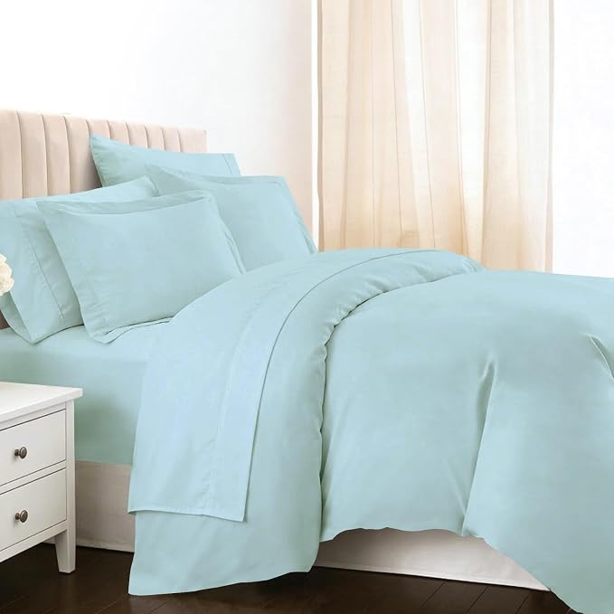 Pizuna Pure 100% Long-Staple Cotton Duvet Cover + Sheet Set Queen, Luxurious 400 Thread Count Long Staple Cotton, Soft Sateen Weave Bedding Set (Baby Blue) by Pizuna