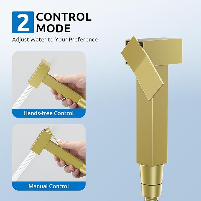 Arofa Warm Water Bidet Sprayer for Toilet with Hot and Cold Rough-in Valve, Hands-Free Handheld Jet Spray with Adjustable Water Flow, Square Toilet Sprayer with Bidet Hose for Feminine Wash, Gold