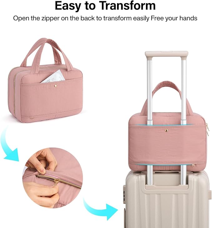 Hanke Hanging Travel Toiletry Bag for Women with Jewelry Organizer Compartment, Travel Essentials Toiletries and Makeup Bag, Water-Resistant & Stain-Resistant with Trolley Strap (Pink) - Image 8