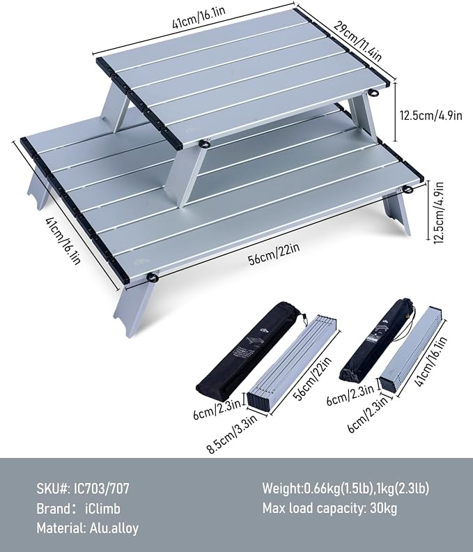 iClimb Ultralight Compact Mini Beach Picnic Folding Alu. Table with Carry Bag, Two Size (Silver - S) - Image 3