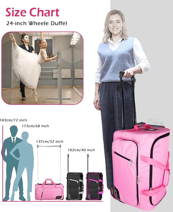 Dance Bag With Garment Rack,Dance Costumes Rolling Garment Bags For Travel,Garment Duffle Bag For Dance Competition, Wheeled Drop-Bottom Upright Luggage Closet Suitcase (23inch-Pink-E) - Image 3