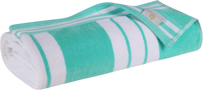 Superior Cotton Cabana Striped Beach Towels, Colorful Towels for Adult, Kid, Pool, Swimming, Sand, Travel, Large Oversized, Absorbent, Fast Drying, Bath Basics, Cabana Collection, 1 Piece, Mint - Image 9