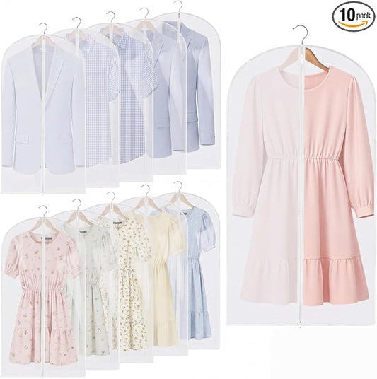 Amylove 10 Pcs 24 x 40 Inch Garment Bags Bulk Hanging Clothes Storage Covers for Closet Organization Dustproof Long Dress Bag Set for Wedding Dresses Gowns Coats Travel Suit (Translucent) by Amylove