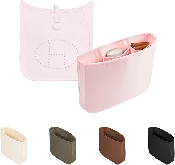 Purse Organizer Insert for Luxury Bag - Satin & Lightweight Fabric with Inside Pockets, Portable for Commute, Travel, Shopping, and Evening, Multicolor Options, Fits Evelyne 29 PM(Pink, PM) by KINGSINBAG