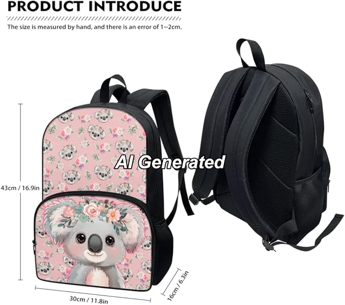 Koala Kids Cute Bookbag for Girls Backpack for Preschool Elementary Kindergarten Girls School Bag with Lunch Box and Pencil Case Set 3-in-1, Pink - Image 3