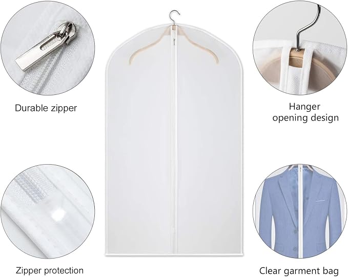Garment Bags Clear Suit Bag for Closet Storage Set of 8 Hanging Clothes Dress Cover Bags Dust-Proof with Zipper for Suit, Coat, Dresses Clothes Storage-24” x40” - Image 5