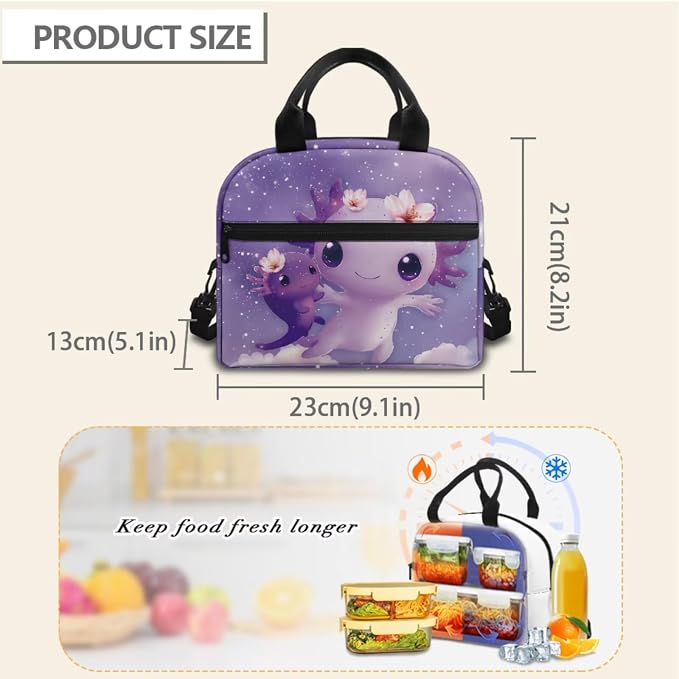 Axolotl Girls Backpacks for Elementary School Cute Bookbag for Kids 3 Pcs School Bag Set with Lunch Box and Pencil Bag Aesthetic School Supplies - Image 5