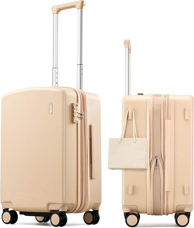 Hanke 20 Inch Expandable Carry On Luggage, 22x14x9 Airline Approved, TSA Lock Hard Shell Lightweight Suitcase for Men Women (Cuba Sand) by Hanke