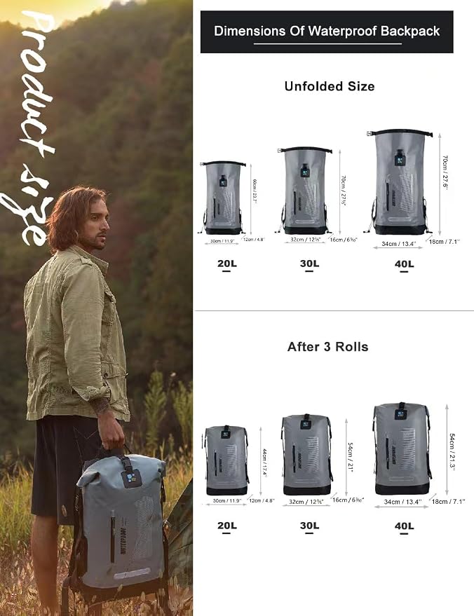 IDRYBAG Waterproof Backpack for Men 20L/30L/40L, Floating Dry Bag Kayak, Dry Backpack Hiking - Image 4