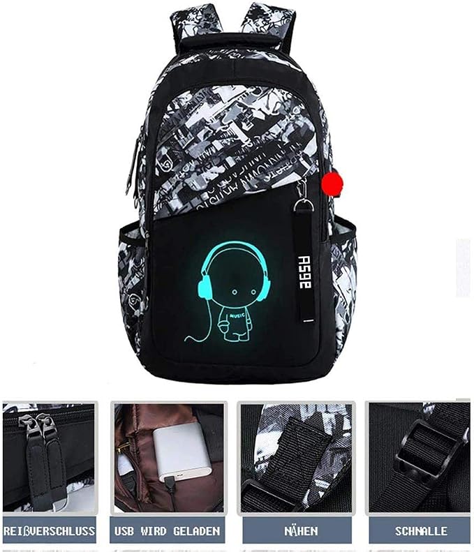 Asge School Backpack for Boys Print Backpack Teenagers Nylon Large School Bag Outdoor Reflective Daypack - Image 3