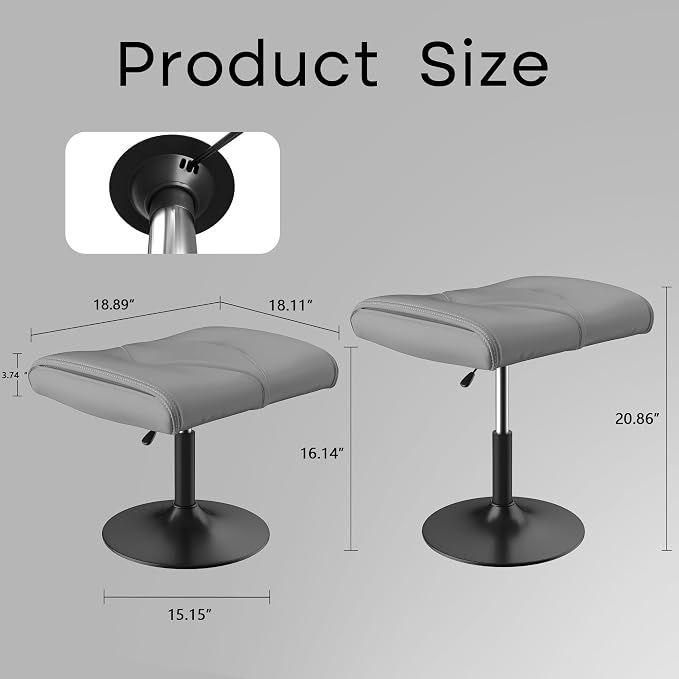 VECELO Foot Rest Under Desk Ottoman, PU Height Adjustable Footrest with Comfort Padding, Leg Rest for Desk for Relieving Leg Pain, Stiffness, and etc, Gray - Image 2