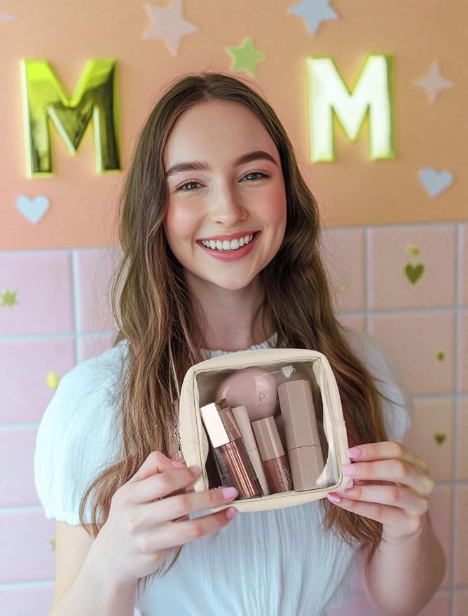Pocmimut Mini Makeup Bag with Small Cosmetic Bag Travel Essentials Organizers,TSA Approved Toiletry Bag Makeup Pouch Clear Cosmetic Bags for Women,Beige - Image 7