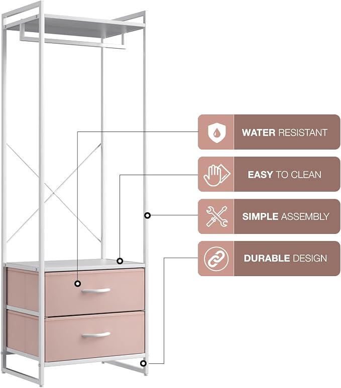 Sorbus Premium Cothing Rack with Drawers - Heavy Duty Wardrobe Closet with Metal Frame & Wooden Top - 70Inch Tall Garment Rack- Lightweight Freestanding Coat Closet - Multipurpose for Hallway, Bedroom - Image 4