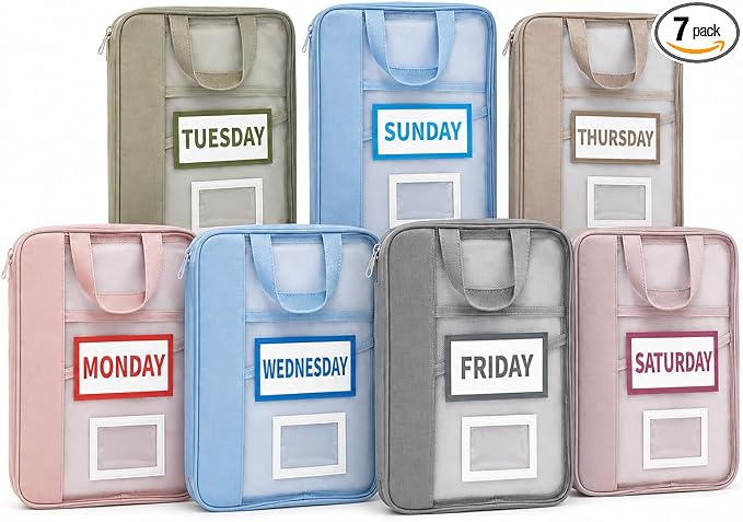 7 Pack Closet Organizer Storage Bags with Day Labels, Weekly Clothing Organization System for Closet & Drawer, Foldable Fabric Storage Cubes for Clothes, Socks, Underwear & Accessories by MineLand