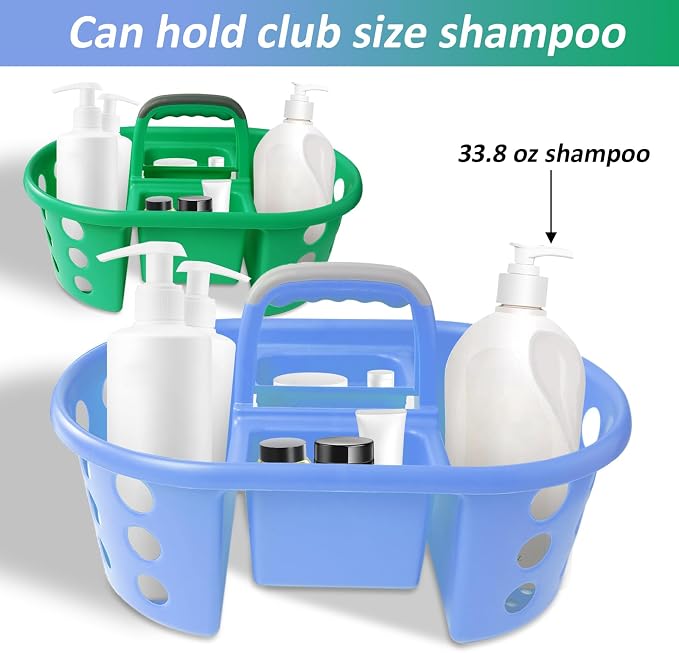 SIMPLYKLEEN Large Shower Caddy Portable 2PC - Made in USA Plastic Jumbo Size Dorm Storage Candy Tote with Handle Shower Organizer for Bathroom, Pantry, Kitchen, College Dorm, Green/Periwinkle - Image 4