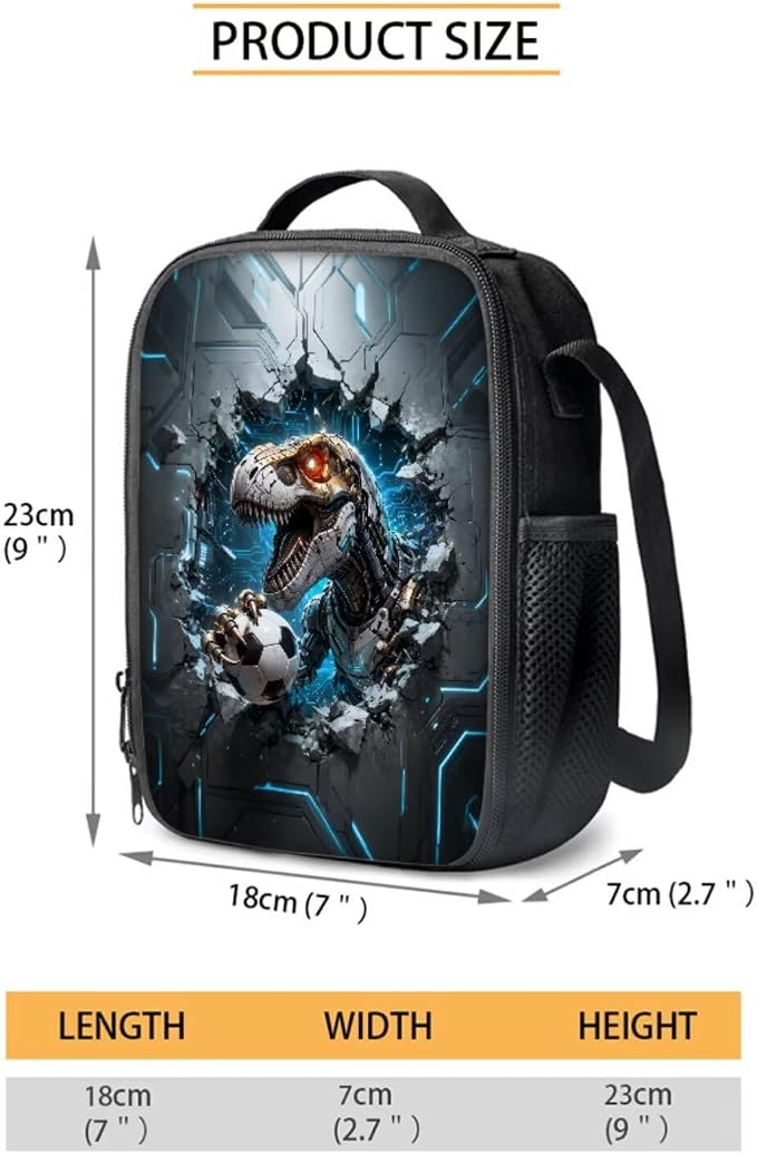 Forchrinse Dinosaur Backpack for School Boys 6-8 8-10 3 in 1 Soccer School Backpacks with Lunch Box Pencil Case Kids 17 Inch Bookbag School Bag Casual Daypack - Image 4