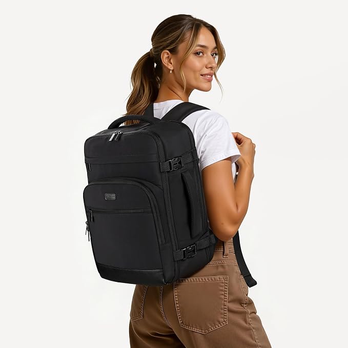 mibasies 30L Travel Backpack for Women & Men: Flight Approved Carry On Backpack, TSA Personal Item Bag with Water Bottle Pocket, Weekender Essentials Backpacks fits 15.6" Laptop - Black - Image 2