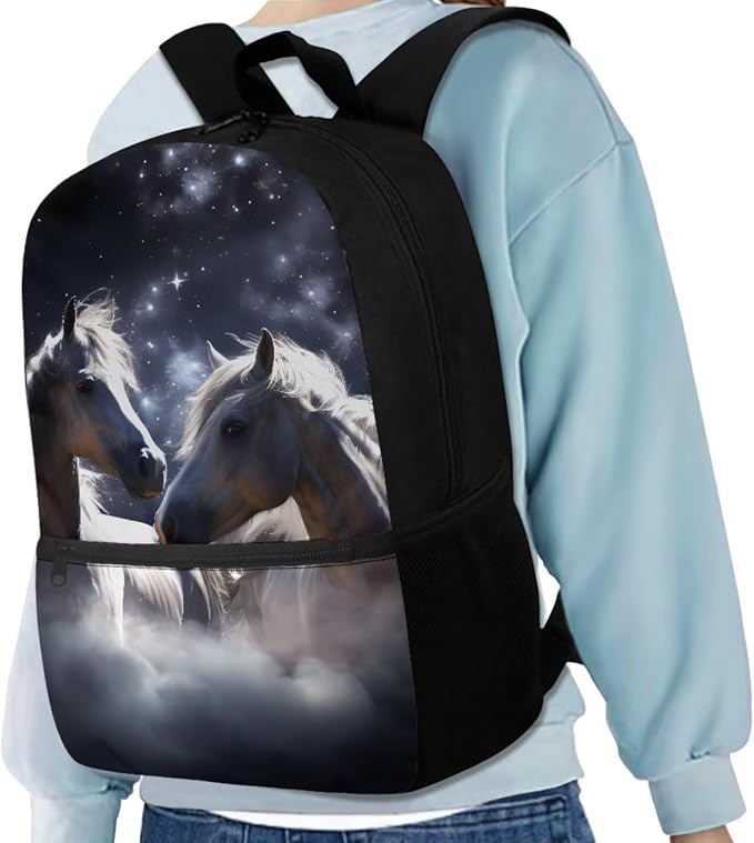 Galaxy Horse Backpack for Girls Boys Backpack with Lunch Box Water Bottle Bag and Big Pencil Pouch 4PCS Set Soft Bookbag with Front Pocket for School Teens 17 inch Sturdy School Bag for Kids - Image 2