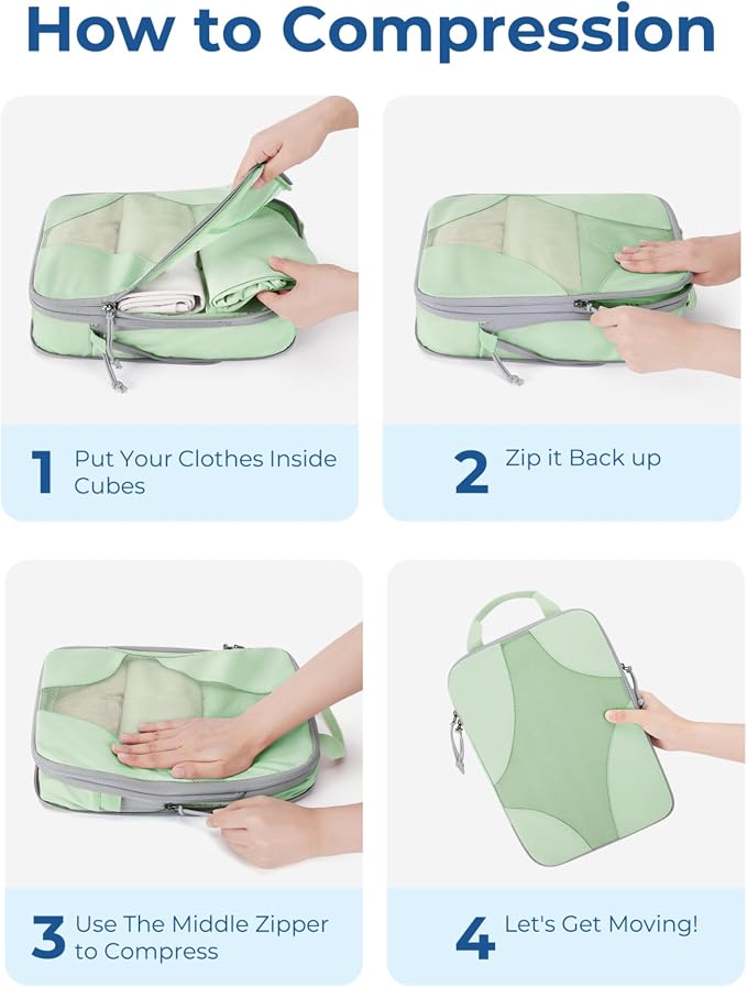 Bagsmart Compression Packing Cubes, Travel Bag Cruise Ship Essentials | Lightweight, Compressible Suitcase Organizer Set fit Standard Carry-On & Checked Luggage, 6 Set, 14 Set Washable Packing Bags - Image 3