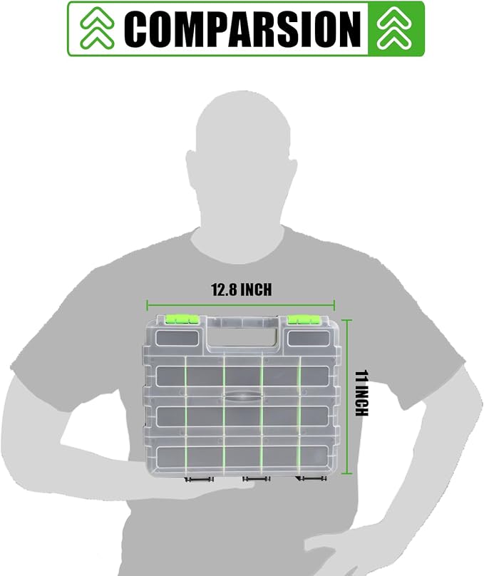 Generic Tool Box with Transparent Lid, Double Side 34-Compartments Organizer Box with Removable Dividers for Hardware, Screws, Bolts, Nails, Beads, Jewelry and Fishing Accessories, Green, 4 Packs - Image 5
