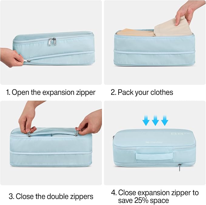 Hanke 7 Piece Expandable Compression Packing Cubes, Premium Travel Packing Organizers for Suitcases/Carry On, Luggage Organizer Bags with Breathable Mesh & Label - Image 3