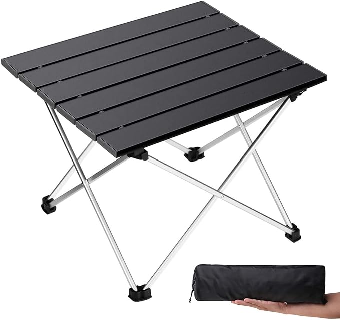 Grope Portable Camping Table with Aluminum Table Top, Folding Beach Table Easy to Carry, Prefect for Outdoor, Picnic, BBQ, Cooking, Festival, Beach, Home Use (Black-S) by Grope