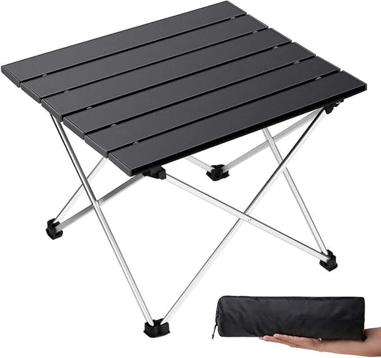 Grope Portable Camping Table with Aluminum Table Top, Folding Beach Table Easy to Carry, Prefect for Outdoor, Picnic, BBQ, Cooking, Festival, Beach, Home Use (Black-S) by Grope