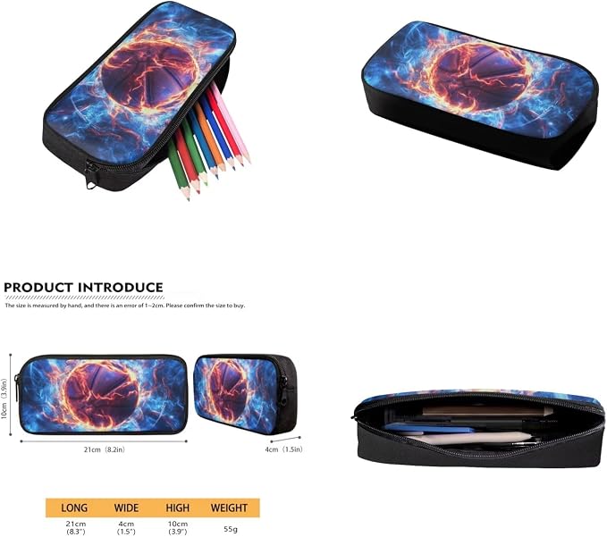 Fire Basketball Backpack for School Boys Backpack with Lunch Box Water Bottle Bag and Big Pencil Pouch 4PCS Set Soft Bookbag with Front Pocket 17 inch Sturdy Elementary School Bag for Kids - Image 5