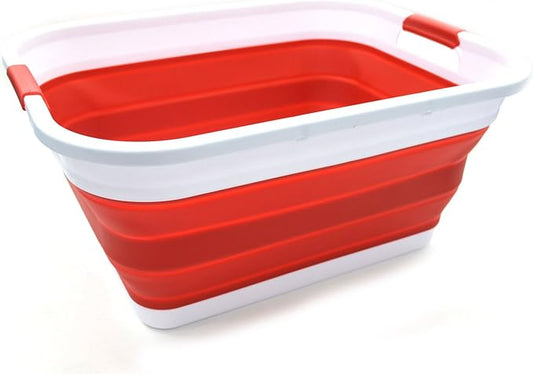 SAMMART 41L (10.8 gallon) Collapsible Plastic Laundry Basket-Foldable Pop Up Storage Container/Organizer-Portable Washing Tub-Space Saving, Water capacity: 32L (8.4 gallon) (Rectangular, Red) by SAMMART