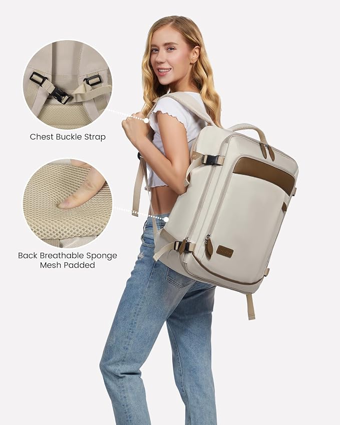 LOVEVOOK Carry on Backpack, 45L Large Travel Backpack for Women Men Airline Approved, Expandable Large Suitcase Backpacks With 4 Packing Cubes, Aer Travel Pack 3, Water Resistant Weekender Bag - Image 4