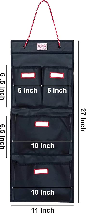 Rough Enough Locker Organizer Hanging Accessories Storage Organization with 4 Pockets for Work Door Gym Wall Black Tarpaulin - Image 5