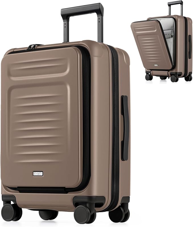 Coolife Carry On Luggage Suitcase : 22x14x9 Airline Approved Travel Luggage with Spinner Wheels, Front Pocket Expandable Hardshell Suitcases with TSA Lock Apricot by COOLIFE