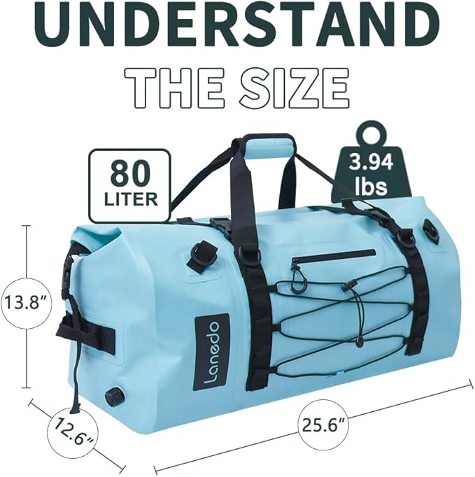 80L Dry Bag Large Waterproof Bag Roll-Top Heavy Duty Fishing Duffel Bag with Durable Straps & Handles for Kayaking Paddle boarding Boating Rafting Fishing - Image 3