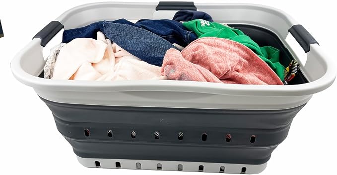 SAMMART 42L (11 gallon) Collapsible Plastic Laundry Basket - Foldable Pop Up Storage Container/Organizer - Space Saving Hamper/Basket (Grey/Charcoal Black) - Image 6