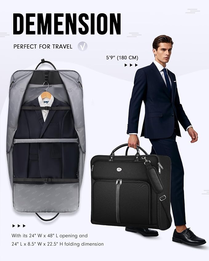 MATEIN Mens Garment Bags for travel, Large Travel Suit Bag Up to 7 Suits with Strap, Wrinkle Free Carry On Garment Bags for Hanging Clothes, Business Suitcase Luggage Bag Fit 17.3 Inch Laptop, Black - Image 5