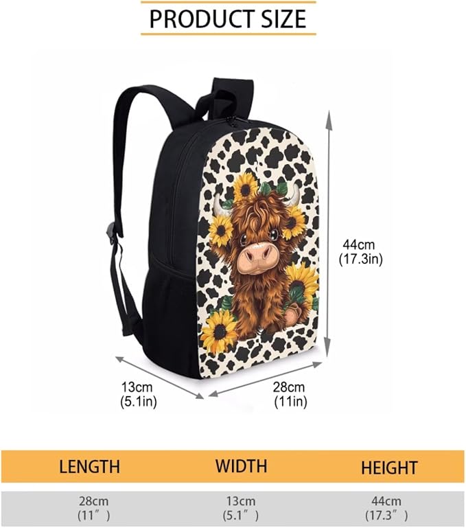 Highland Cow Print Girls Backpack with Lunch Box and Water Bottle Holder Sunflower Bookbags for 1st Grade Kids 4-6/6-8 Elementary School Back Pack Lunch Bag Pencil Case Book Bags Lunchbox - Image 4