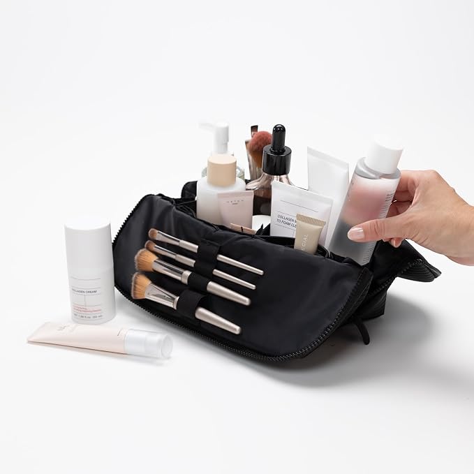 THE VERTI-Vertical Waterproof Makeup & Toiletry Bag | 23-Pocket Organizer with Upright, Fold-Down Design for Skincare, Toiletries & Essentials (Onyx) - Image 2