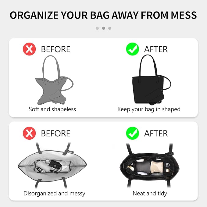 Tote Bag Organizer Insert Compatible with Handbag, Dupont Paper Purse Inner Suit for HandBag Shaper (Black, Mini) - Image 3