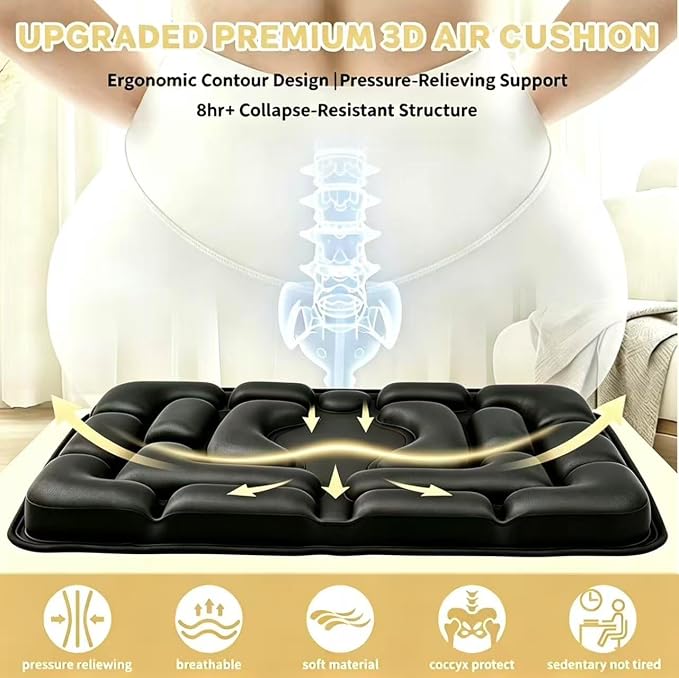 Sondor Travel Cushion, Upgraded Ergonomic 3D Airbags for Long Sitting | Inflatable pad for Airplane, Car, Office & Wheelchair; Built-in press valve, multi-chamber boosts airflow & eases hip strain - Image 3