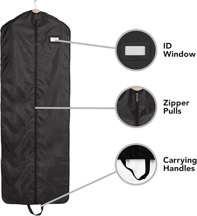 Covermates Keepsakes Garment Bag Set for Closet Storage and Travel – Breathable Suit and Dress Bags with ID Window and Carrying Handles – Heavy-Duty Hanging Wardrobe Protection Set, Black - Image 5