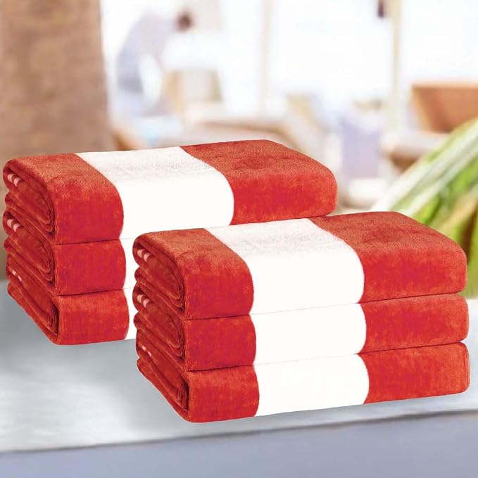 Superior Cotton Striped Beach Towels, Colorful Towels for Adult, Kid, Pool, Swimming, Sand, Travel, Large Oversized, Absorbent, Fast Drying, Bath Basics, Cabana Collection, Set of 6, Coral by SUPERIOR