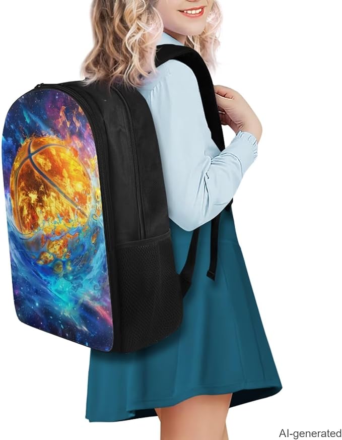 Galaxy Basketball Backpack for Boys Kids Backpack with Lunch Box Water Bottle Carrier with Strap and Pencil Case 4PCS Set Bookbag with Compartments for School Teens Sturdy School Bag for Girls - Image 2
