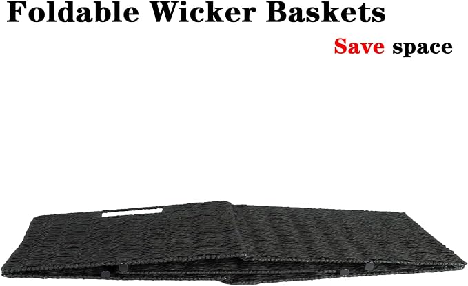 Vagusicc Wicker Storage Basket, Set of 2 Hand-Woven Wicker Basket, Foldable Cube Storage Bin, Black Storage Basket, Square Storage Baskets for Organizing Shelves & Decor, Black (11″×11″×11″) - Image 7