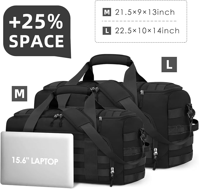 ZOMFELT Tactical Gym Bags for Men, Travel Duffle Bag with Removable Dividers & Innovative Shoe Compartment, 3-in-1 Waterproof MOLLE Gym Duffel Backpack, Airplane Carry-On Approved, Black - Image 2
