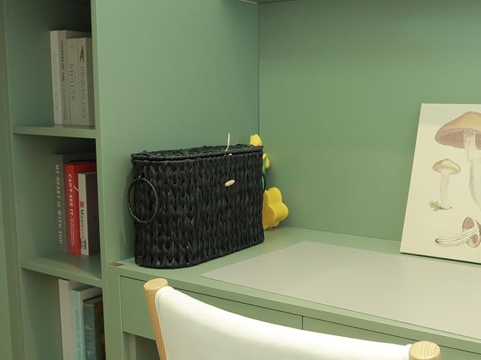 Coeusy Black Toilet Paper Basket with Lid,Wicker Toilet Paper Storage Stand,Large Narrow Bathroom Towel Basket Mega Roll Container Bin for Toilet Tank,Floor - Image 8