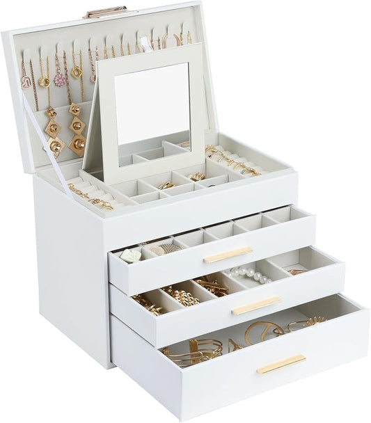 BOOVO Jewelry Boxes for Women, White and Black 6 Layer Large Jewelry Box for Necklace, Bracelet, Earrings, Rings Storage, Jewelry holder Organizer for Girls Gift (White, 5 Layer) by BOOVO