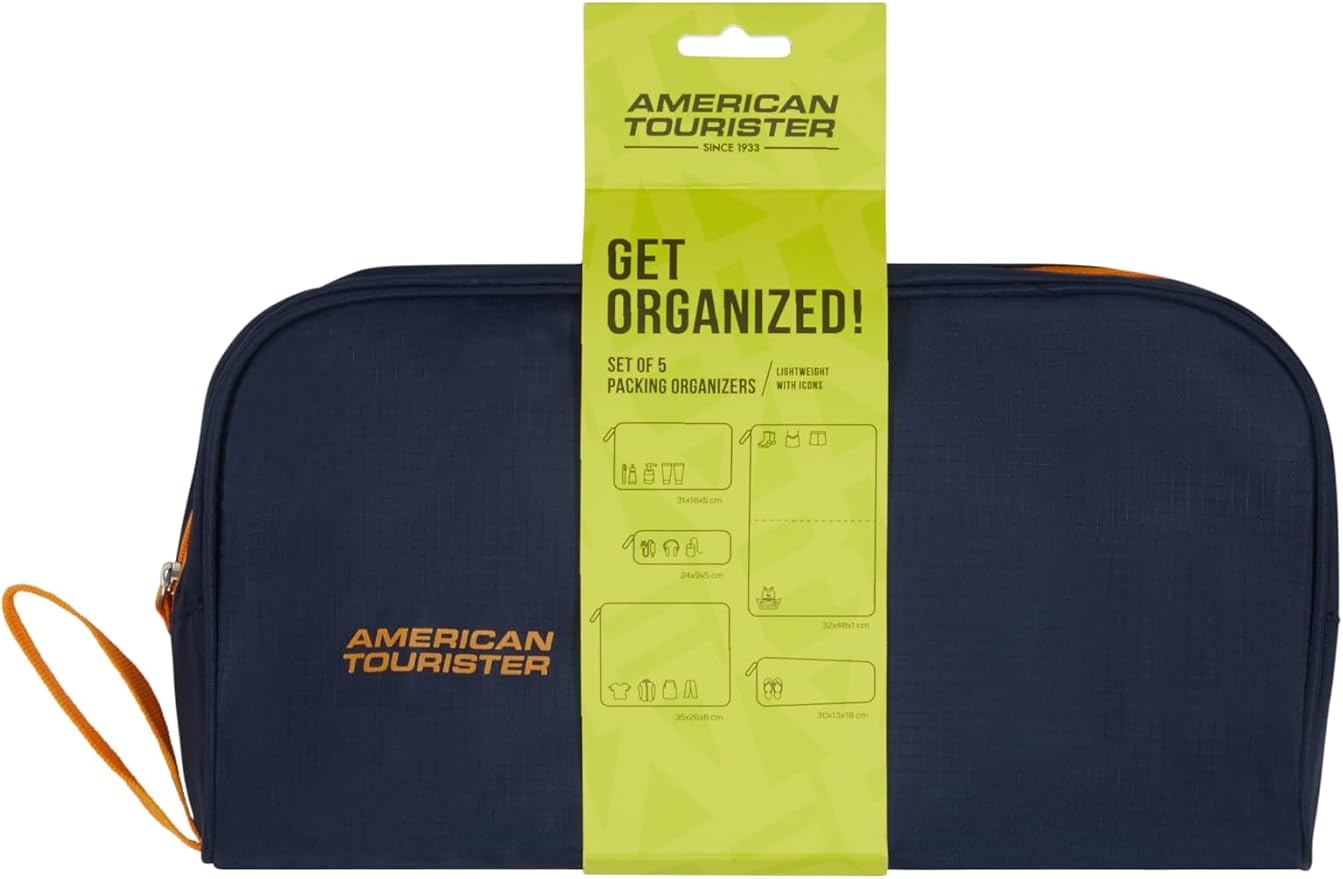 American Tourister Packing Cube Set 5 Pieces - Travel Organiser & Suitcase for Clothes, Shoes and Accessories, Luggage Organiser for Suitcases and Hand Luggage, Dark Blue/Orange - Image 4